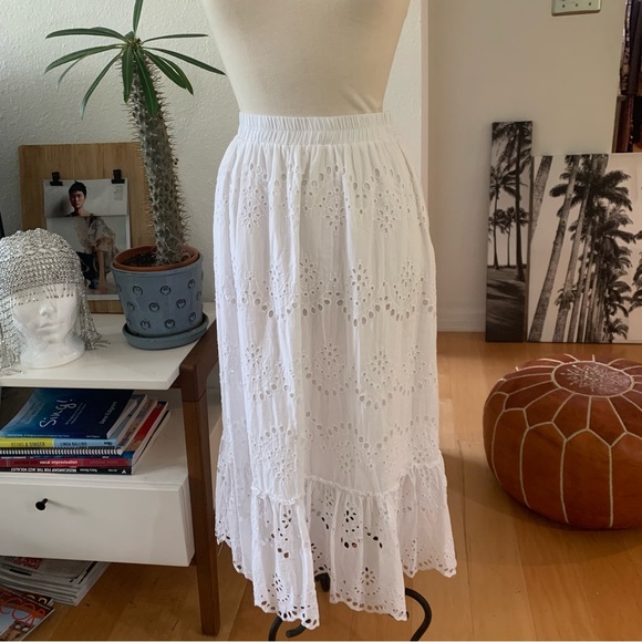 Adiva Dresses & Skirts - ADIVA white cotton eyelet maxi skirt with one gathered tier at bottom